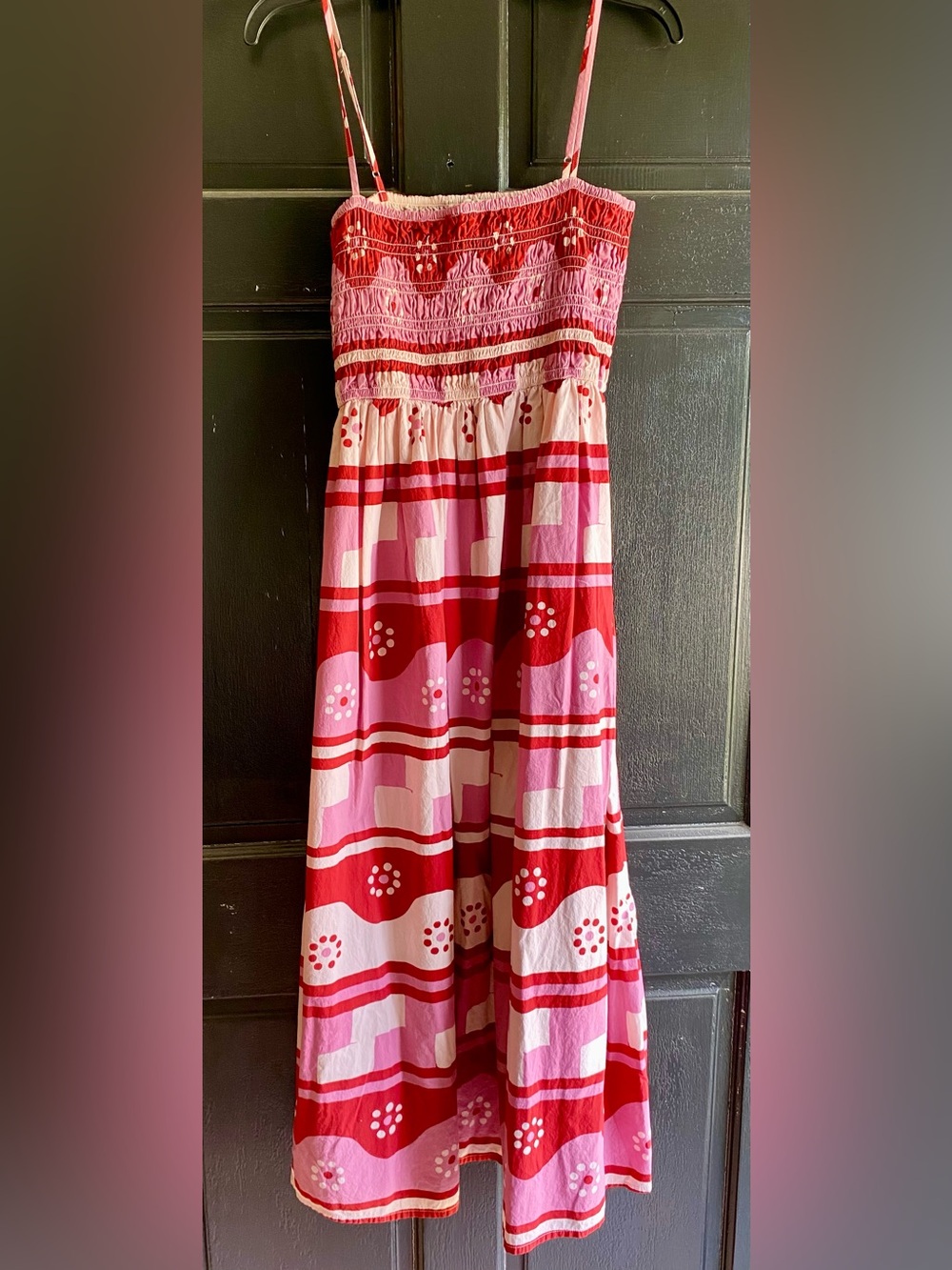 Madewell smocked Pink & Red Patterned Maxi dress